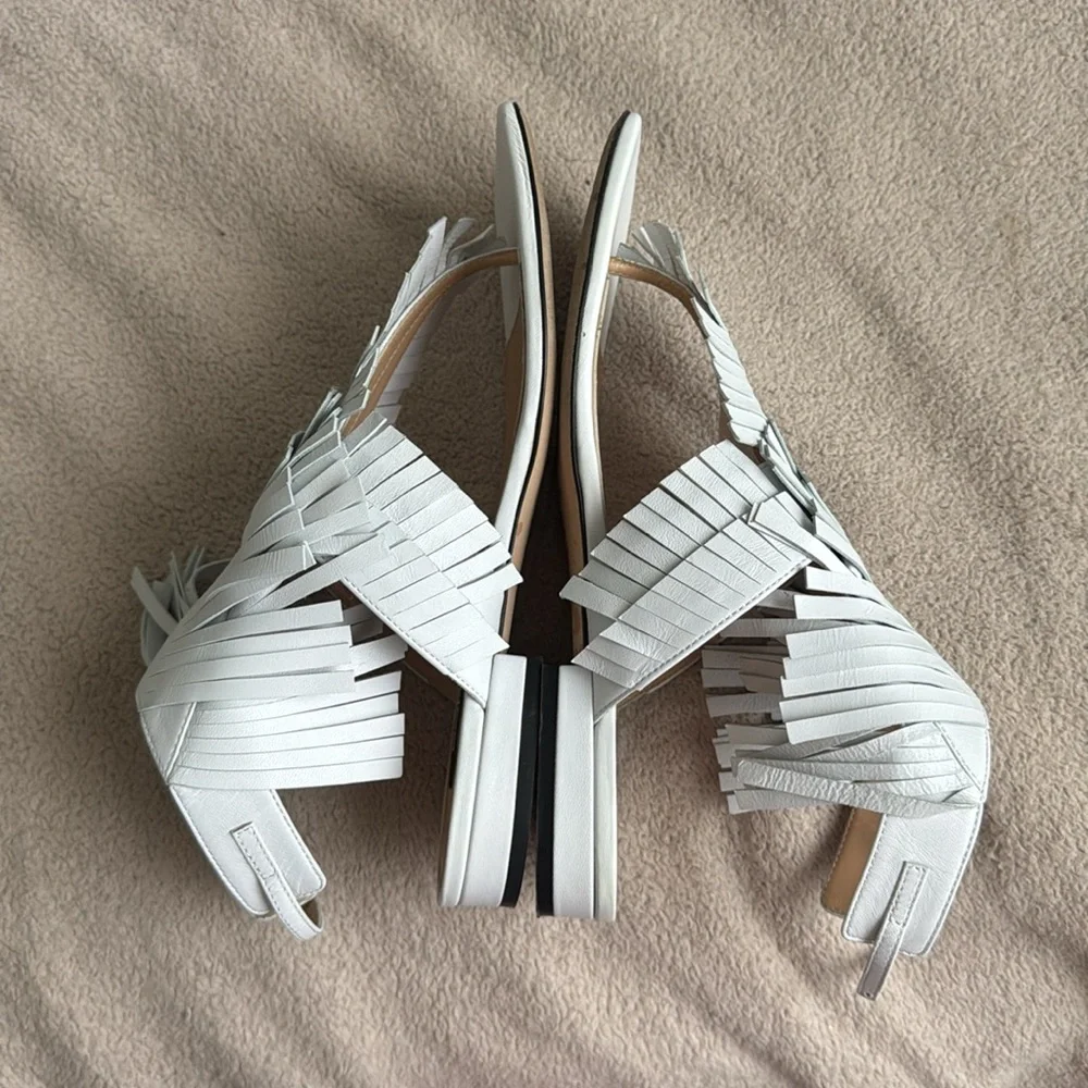 Sergio Rossi White Leather Fringe Sandals 36 - Picture 4 of 11